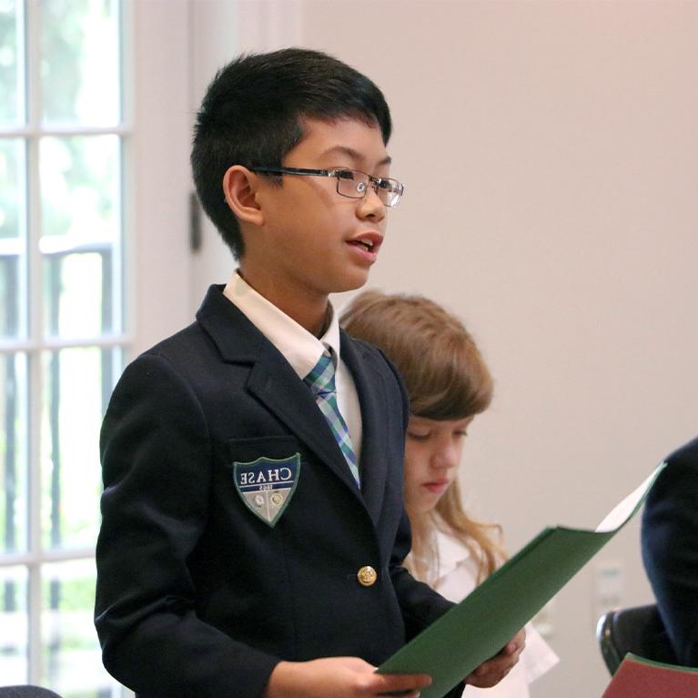 Chase Collegiate student public speaking in class